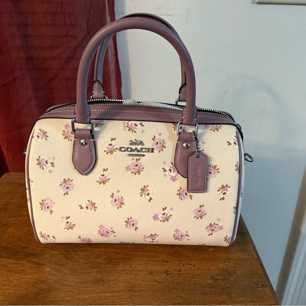 New Coach Rowan Satchel Bag With Floral Print with Crossbody Strap